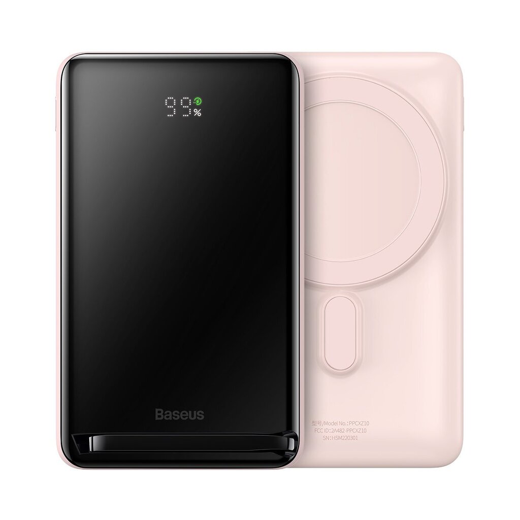 Baseus Magnetic Bracket Wireless Fast Charge Power Bank 10000mAh 20W  Pink  (With Baseus Xiaobai series fast charging Cable Type-C to Type-C 60W(20V/3A) 50cm  White) Overseas Edition cena un informācija | Lādētāji-akumulatori (Power bank) | 220.lv