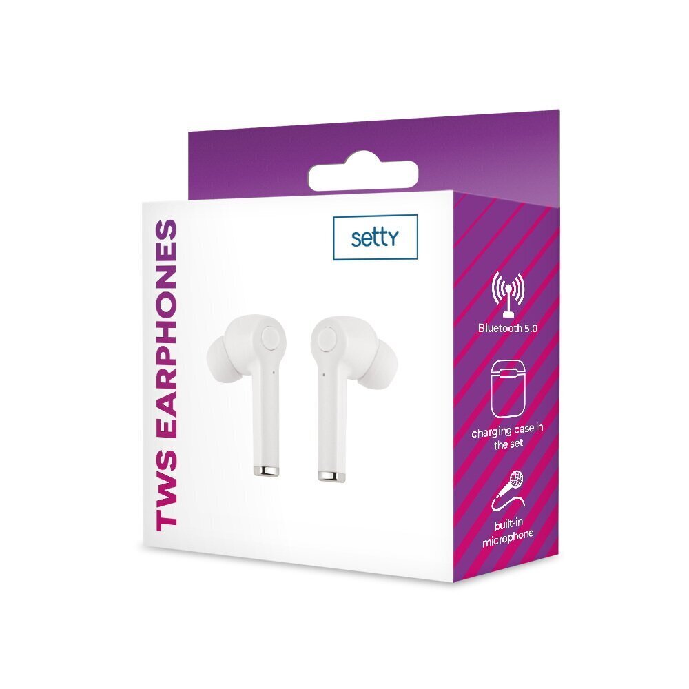 Setty Bluetooth earphones TWS with a charging case ECA-01 white cena un informācija | Austiņas | 220.lv