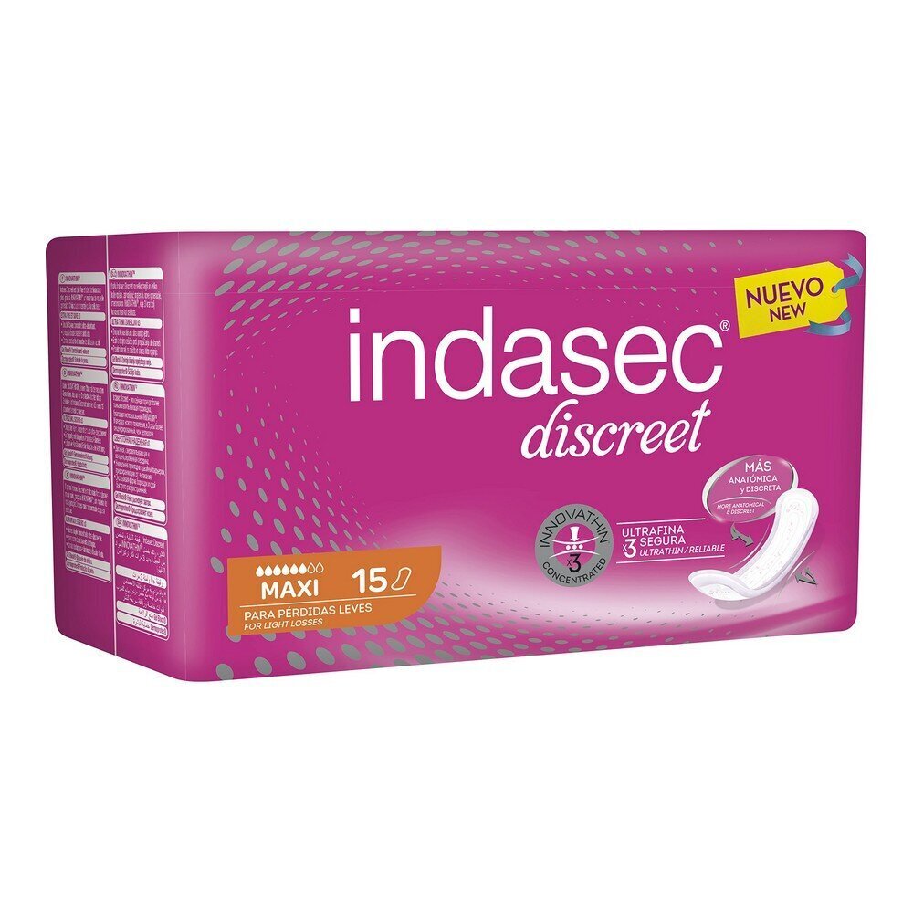 Maxi ieliktnīši bez spārniņiem Indasec Discreet (15 gab.) цена и информация | Tamponi, higiēniskās paketes, ieliktnīši | 220.lv