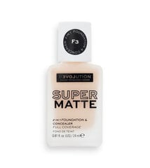 Grima pamats-maskējošs līdzeklis Revolution Relove Super Matte Foundation, F3, 24 ml cena un informācija | Grima bāzes, tonālie krēmi, pūderi | 220.lv