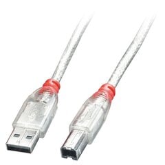 CABLE USB2 A-B 0.5M/TRANSPARENT 41751 LINDY cena un informācija | Savienotājkabeļi | 220.lv