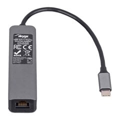 Akyga hub AK-AD-66 USB type C for 3x USB 3.0 with network card 10/100/1000 15cm цена и информация | Адаптеры и USB разветвители | 220.lv