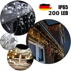 200 светодиодных лампочек профессиональная уличная гирлянда Сосульки Brosberg, 6 м, холодного белого цвета цена и информация | Гирлянды | 220.lv