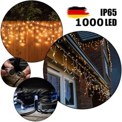 1000 LED spuldžu profesionāla āra virtene Lāstekas ar melnu vadu Brosberg, Silti balta gaisma cena un informācija | Ziemassvētku lampiņas, LED virtenes | 220.lv