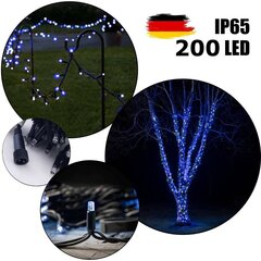 Profesionāla āra virtene no 200 LED spuldzēm Brosberg, zilā krāsā cena un informācija | Ziemassvētku lampiņas, LED virtenes | 220.lv