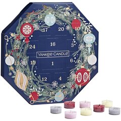Yankee Candle Ziemassvētku Adventes kalendārs 24 gab x 9,8 g tējas sveces + turētājs cena un informācija | Sveces un svečturi | 220.lv