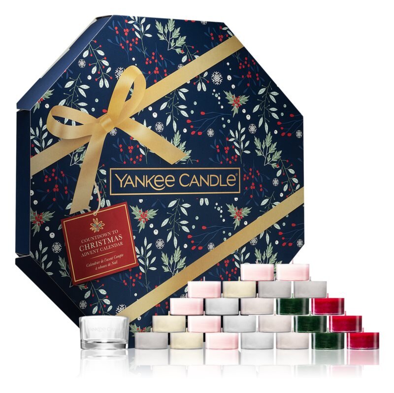 Yankee Candle Ziemassvētku Adventes kalendārs 24 gab x 9,8 g tējas sveces + turētājs cena un informācija | Sveces un svečturi | 220.lv