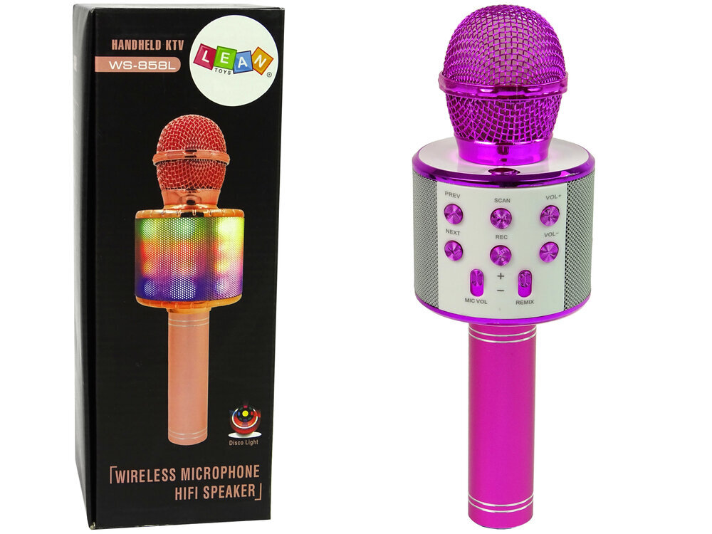 Bezvadu karaoke mikrofons ar skaļruņiem un ierakstīšanas funkciju WS-858, rozā cena un informācija | Attīstošās rotaļlietas | 220.lv