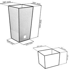 botle 3 kvadrātveida puķupodu komplekts no rotangpalmas antracīta H 55 + 61 + 75 cm pl plastmasa ar ieliktni augiem cena un informācija | Puķu podi | 220.lv