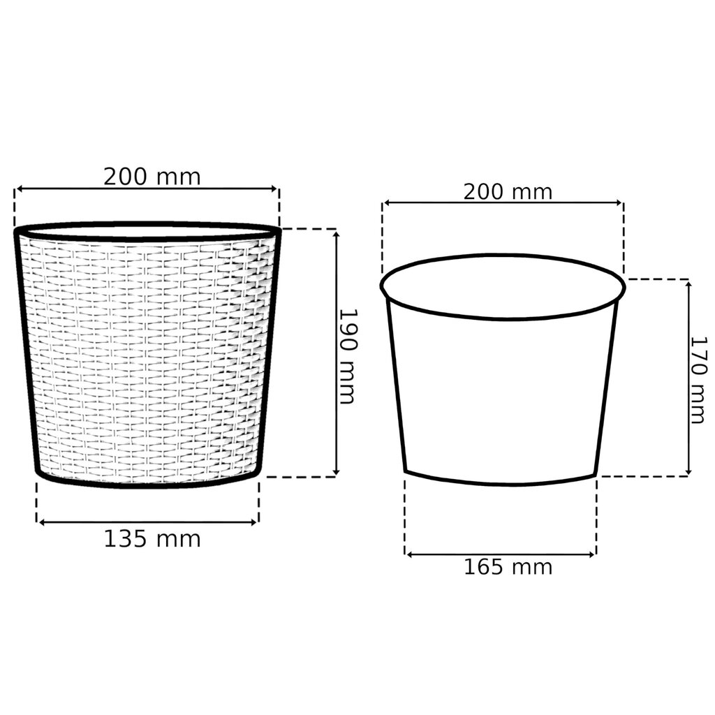 botle 3 apaļu rotangpalmas puķu podu komplekts - iekštelpās un ārā - antracīts - 19 + 22 + 27 cm - ar apaļu augu ieliktni cena un informācija | Puķu podi | 220.lv