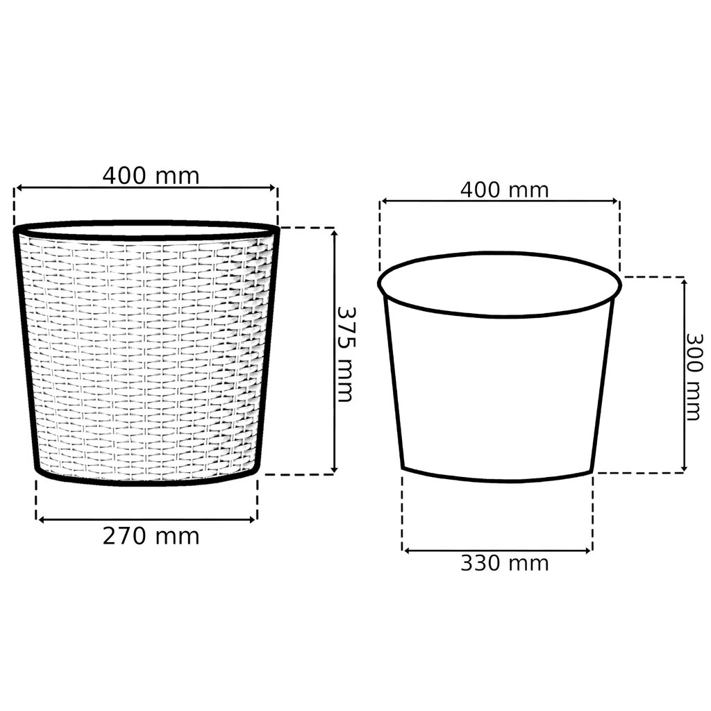 botle 3 apaļu rotangpalmas puķu podu komplekts - iekštelpās un ārā - antracīts - 22 + 27 + 37 cm - ar apaļu augu ieliktni cena un informācija | Puķu podi | 220.lv