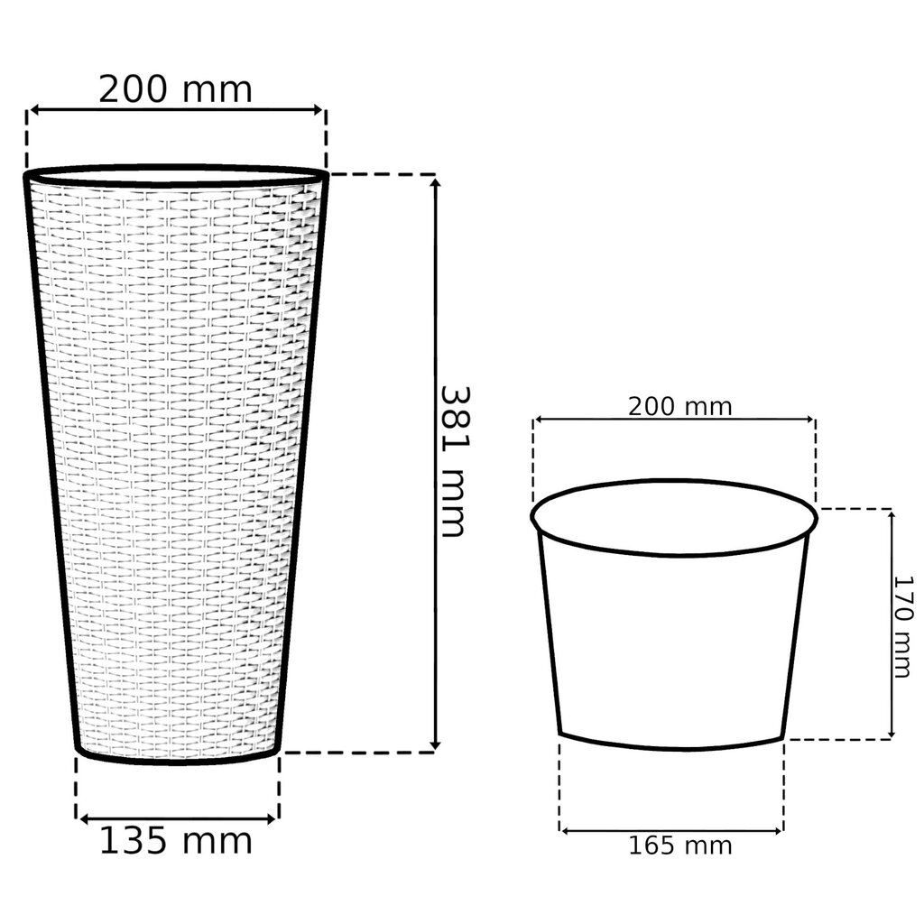 botle 3 apaļu rotangpalmas puķu podu komplekts - Augstums: 38 + 47 + 57 cm - Balta plastmasa cena un informācija | Puķu podi | 220.lv