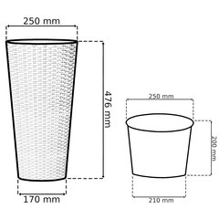 botle 3 apaļu rotangpalmas puķu podu komplekts - Augstums: 47 + 57 + 76 cm - brūna plastmasa cena un informācija | Puķu podi | 220.lv