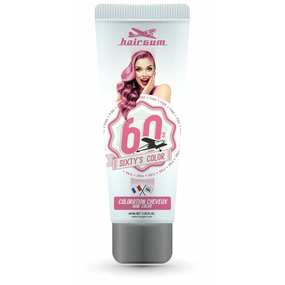 Daļēji pastāvīga matu krāsa Hairgum Sixty's Color Rozā (60 ml) cena un informācija | Matu krāsas | 220.lv