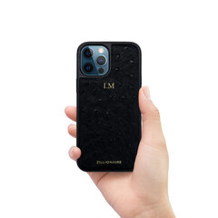 ZILLIONAIRE iPhone 12 Pro Max (6,7″) Ostrich Skin ādas apvalks – Melns cena un informācija | Telefonu vāciņi, maciņi | 220.lv