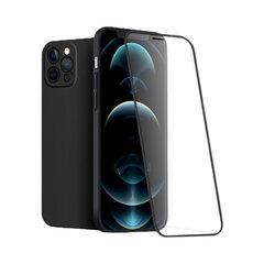 Apvalks ar 9H aizsargstikls priekš iPhone 12 Pro Max (6,7″) – Melns cena un informācija | Telefonu vāciņi, maciņi | 220.lv