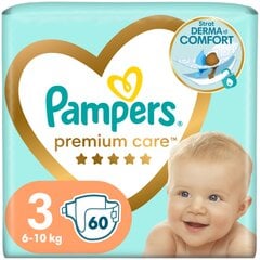 Подгузники Pampers Premium Care 3 размер., 60 шт. цена и информация | Подгузники | 220.lv
