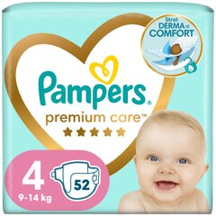 Подгузники PAMPERS Premium Care 4 размер., 52 шт. цена и информация | Подгузники | 220.lv