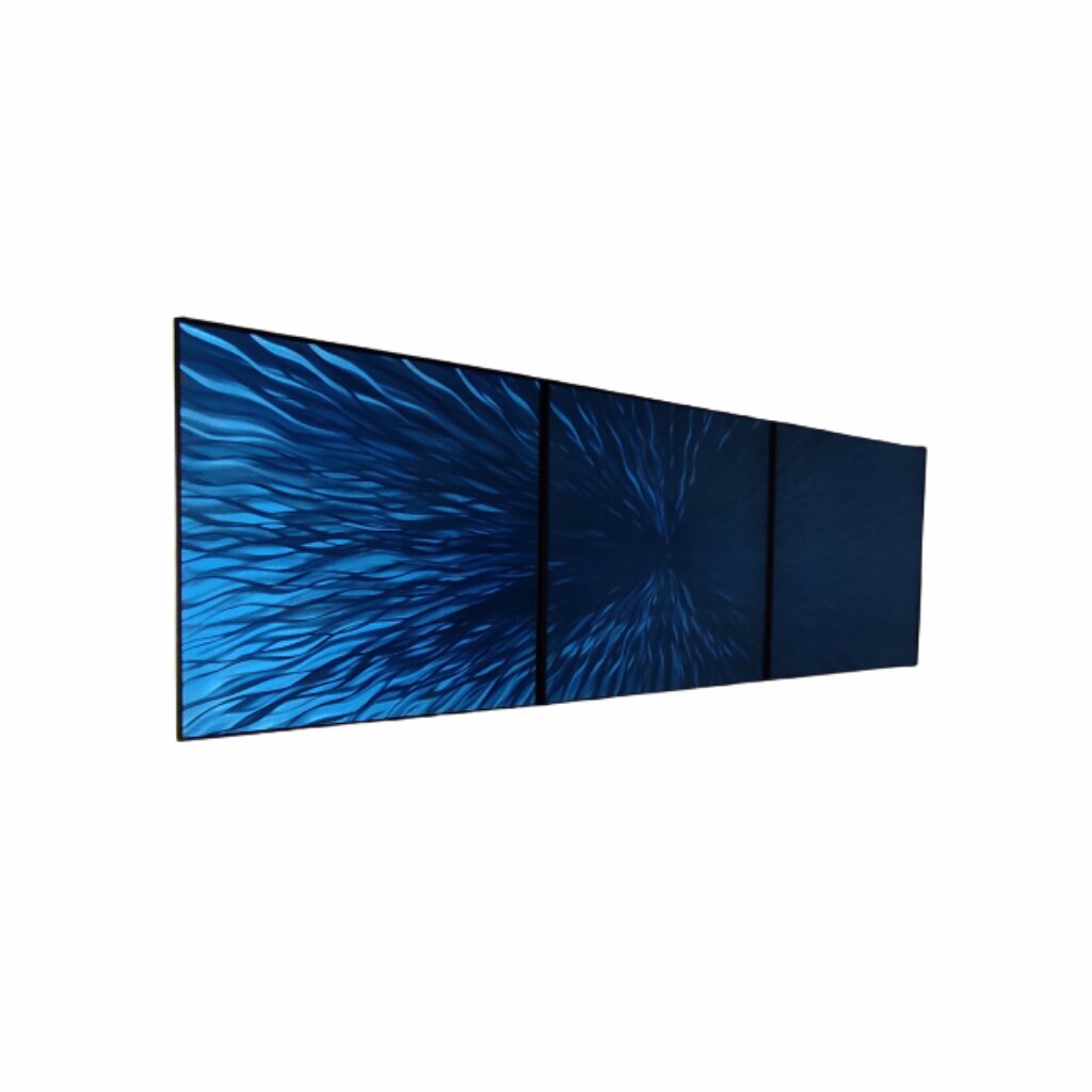 Ar rokām veidots 3 daļu metāla gleznas triptihs Blue Energy 180x60 cm цена и информация | Gleznas | 220.lv