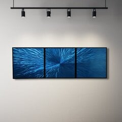 Ar rokām veidots 3 daļu metāla gleznas triptihs Blue Energy 180x60 cm cena un informācija | Gleznas | 220.lv