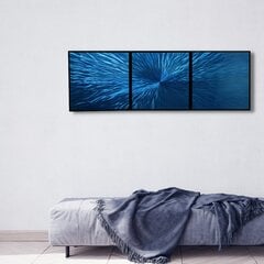 Ar rokām veidots 3 daļu metāla gleznas triptihs Blue Energy 180x60 cm cena un informācija | Gleznas | 220.lv