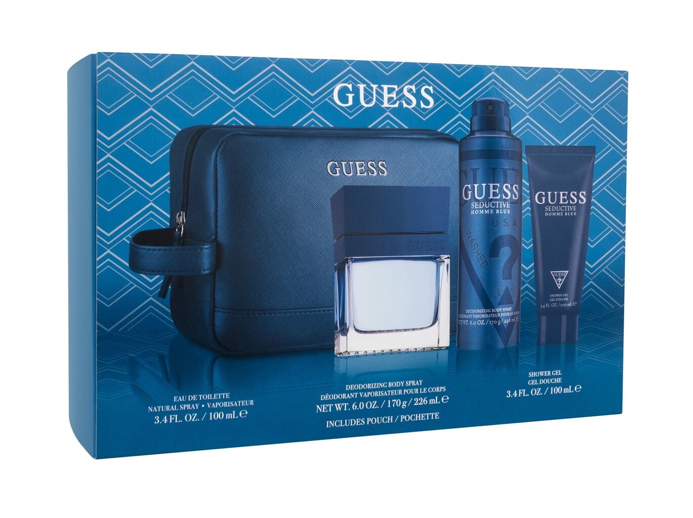 Komplekts vīriešiem Guess Seductive Blue: EDT 100 ml + dušas želeja 100 ml + dezodorants 226 ml + kosmētikas somiņa цена и информация | Vīriešu smaržas | 220.lv