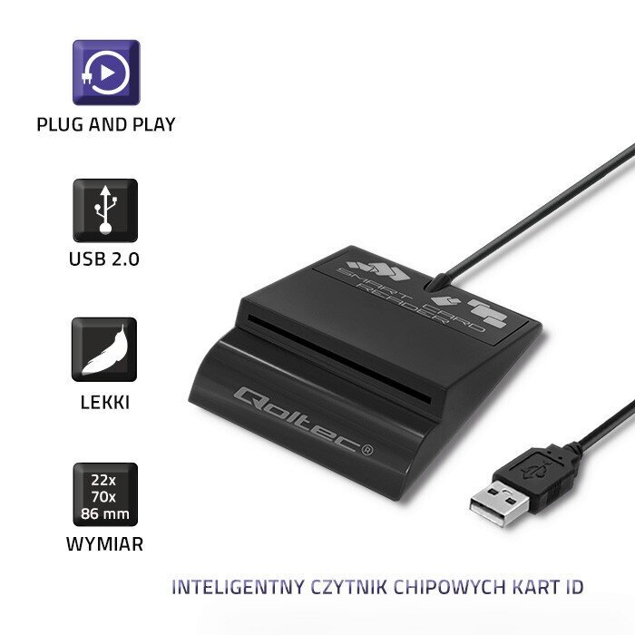 Qoltec Inteliģentais viedkaršu lasītājs, USB tips C cena un informācija | Smart ierīces un piederumi | 220.lv