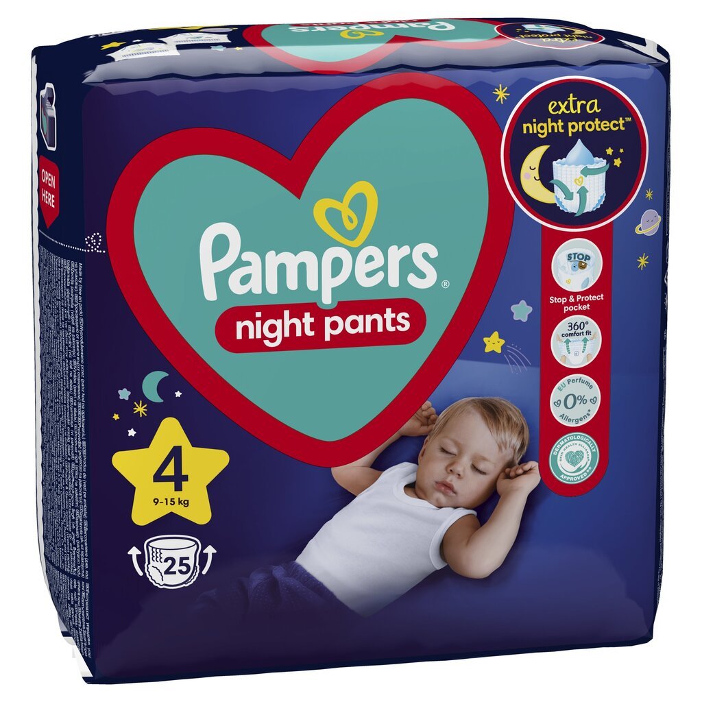Autiņbiksītes - biksītes Pampers Night Pants Monthly Pack, 4. izmērs, 9-15 kg, 100 gab. cena un informācija | Autiņbiksītes | 220.lv