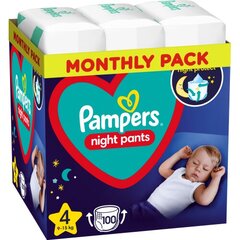 Autiņbiksītes - biksītes Pampers Night Pants Monthly Pack, 4. izmērs, 9-15 kg, 100 gab. cena un informācija | Pampers Higiēna un veselība | 220.lv