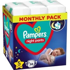 Autiņbiksītes - biksītes Pampers Night Pants Monthly Pack, 5. izmērs, 12-17 kg, 88 gab. cena un informācija | Pampers Higiēna un veselība | 220.lv