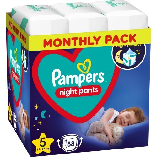 Autiņbiksītes - biksītes Pampers Night Pants Monthly Pack, 5. izmērs, 12-17 kg, 88 gab. цена и информация | Autiņbiksītes | 220.lv