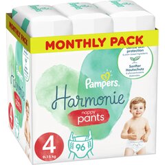 Pampers Harmonie Uzvelkamās Autiņbiksītes, Izmērs 4, 96 Autiņbiksītes, 9-15kg cena un informācija | Pampers Higiēna un veselība | 220.lv