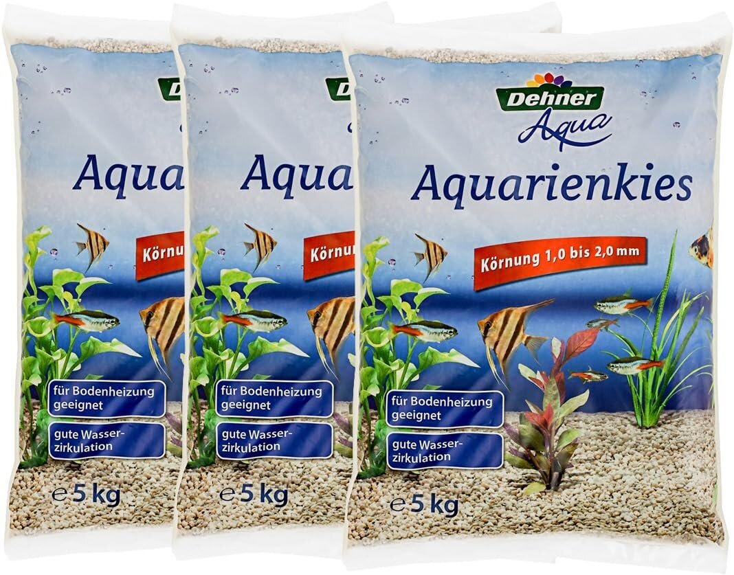Dehner Aqua akvārija grants, graudu izmērs 1 - 2 mm, 3 x 5 kg (15 kg), balts cena un informācija | Akvāriji un aprīkojums | 220.lv