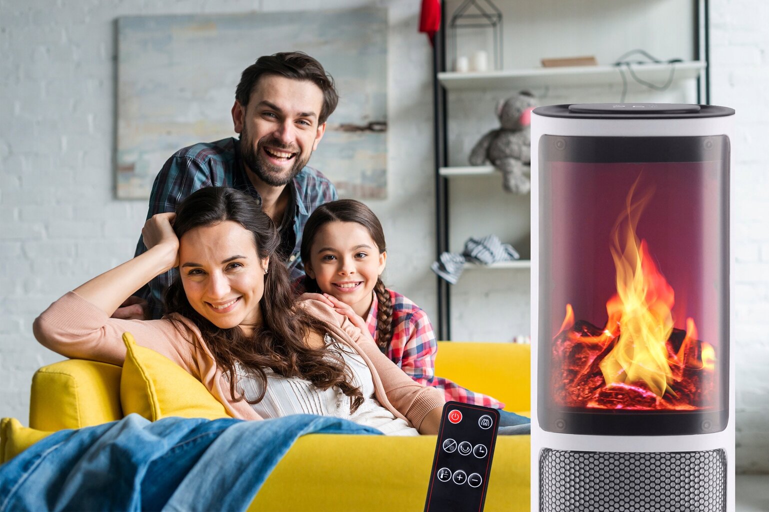 Elektriskais kolonnu sildītājs ar kamīnu 2000 W cena un informācija | Ventilatori | 220.lv