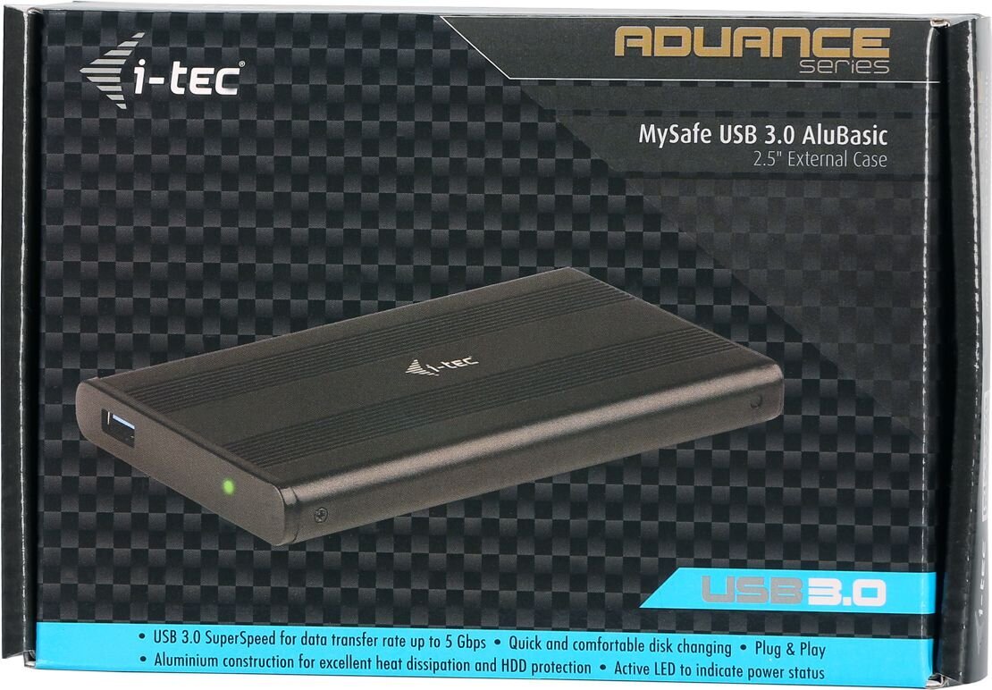 i-tec MYSAFE AluBasic 2,5 collu USB 3.0 SATA I / II / III HDD SSD MELNS цена и информация | USB adapteri automašīnas oriģinālai skaņas sistēmai | 220.lv