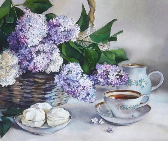 Dimantu mozaīkas komplekts uz rāmja TM Varvikas - Lilac Flowers in a Basket LG082e 40x50 cm цена и информация | Dimantu mozaīkas | 220.lv