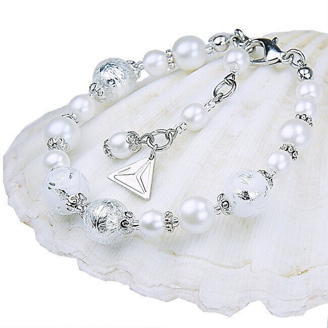 Lampglas Eleganta balta mežģīņu rokassprādze ar Lampglas pērlēm ar tīru BP1 sudrabu cena un informācija | Rokassprādzes | 220.lv
