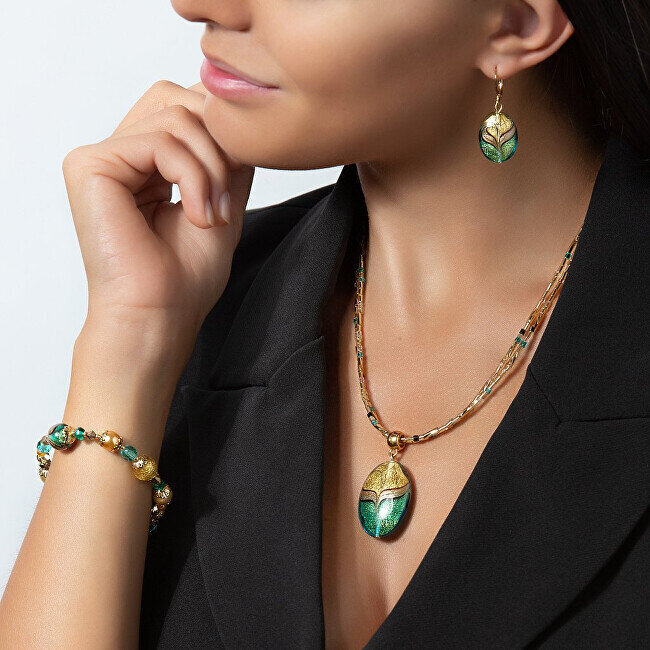 Lampglas Eleganta Green Sea World rokassprādze ar Lampglas pērlēm ar 24 karātu zeltu BP26 cena un informācija | Rokassprādzes | 220.lv