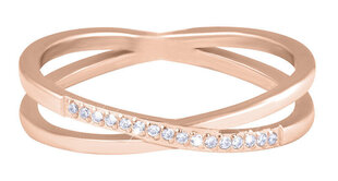 Troli Позолоченное двойное стальное кольцо с прозрачными цирконами из розового золота цена и информация | Кольца | 220.lv