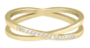 Troli Позолоченное двойное стальное кольцо с прозрачными золотыми цирконами цена и информация | Кольца | 220.lv