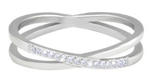 Тонкое двойное стальное кольцо с прозрачными серебряными цирконами Troli  цена и информация | Кольца | 220.lv