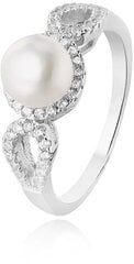 Серебряное кольцо с кристаллами и настоящим жемчугом Beneto AGG205 цена и информация | Кольца | 220.lv