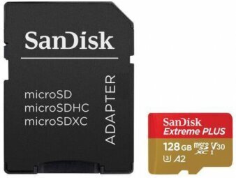 SanDisk Extreme Plus 128GB microSDXC + SD Adapter cena un informācija | Atmiņas kartes fotokamerām | 220.lv