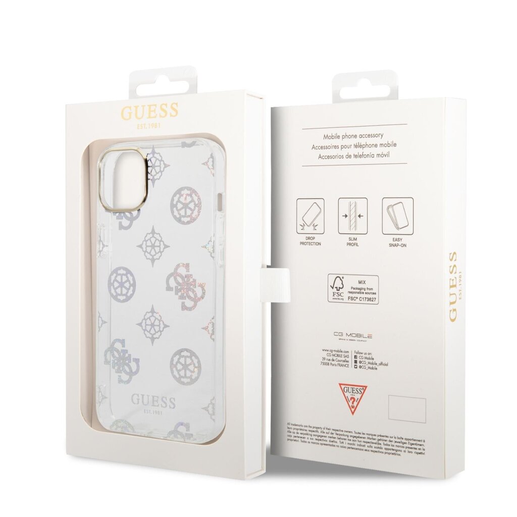 Guess PC/TPU Peony Glitter Case for iPhone 14 Plus White cena un informācija | Telefonu vāciņi, maciņi | 220.lv