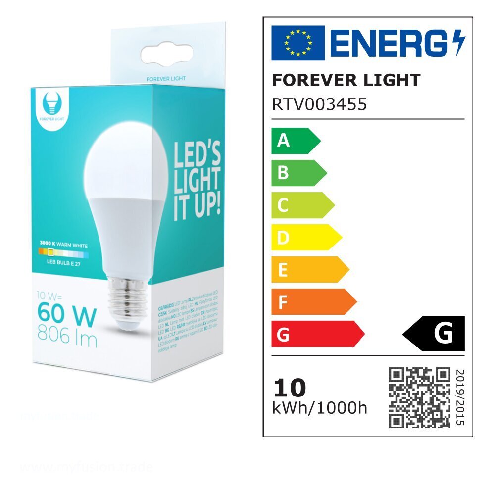 Forever Light LED spuldze E27 A60 10W 230V 3000K 806lm цена и информация | Spuldzes | 220.lv