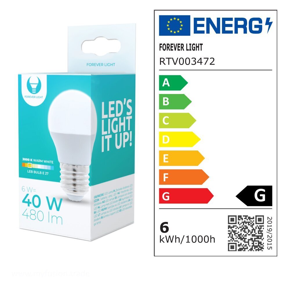 Forever Light LED spuldze E27 G45 6W 230V 3000K 480lm cena un informācija | Spuldzes | 220.lv