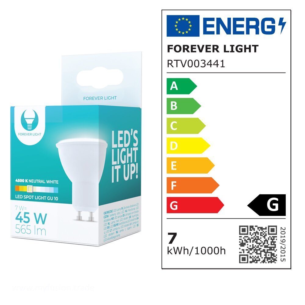 Forever Light LED spuldze GU10 7W 230V 4500K 565lm cena un informācija | Spuldzes | 220.lv