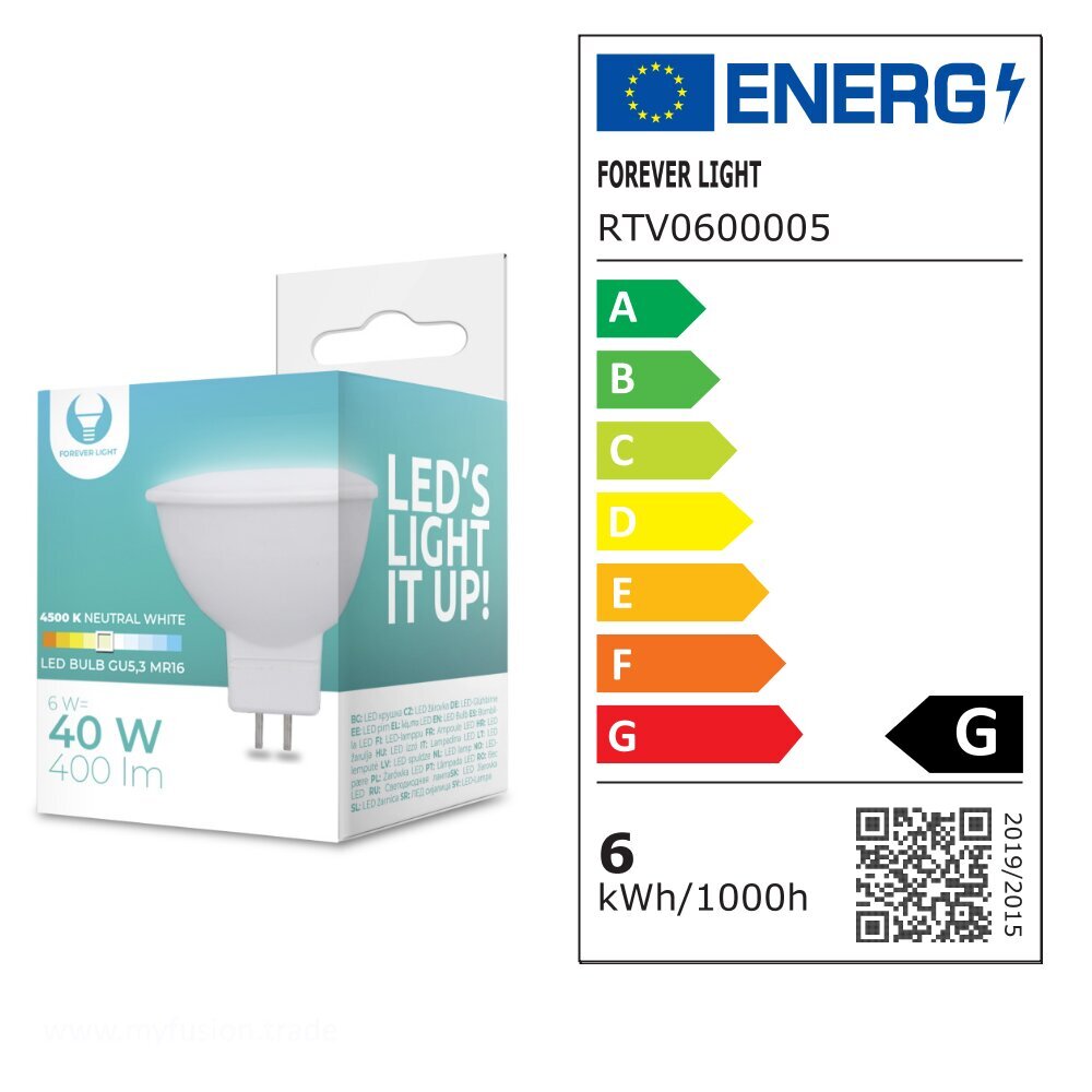 Forever Light LED spuldze GU5.3 MR16 6W 12V 4500K 240lm cena un informācija | Spuldzes | 220.lv