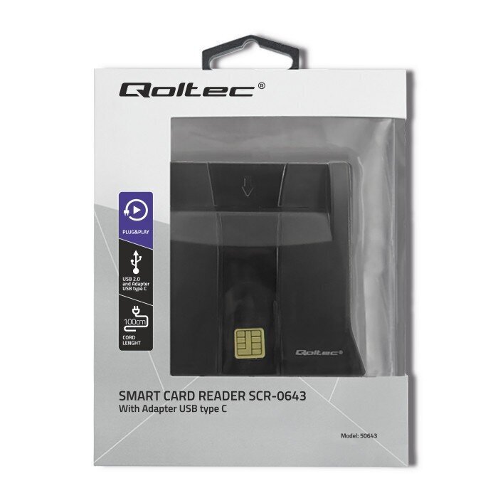 Qoltec Viedčipu karšu skeneris USB2.0 Plug & Play cena un informācija | Smart ierīces un piederumi | 220.lv