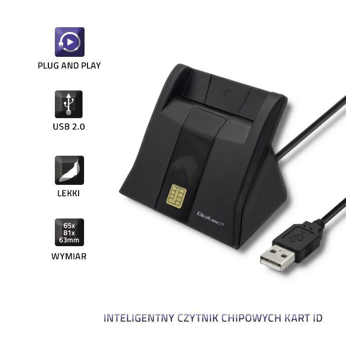 Qoltec Viedčipu karšu skeneris USB2.0 Plug & Play cena un informācija | Smart ierīces un piederumi | 220.lv